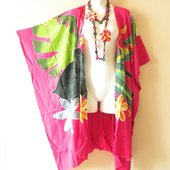 CM14 Flower Batik Plus 38" Open Hand Painted Cover Up Midi Cardigan fit up to 5X - Picture 1 of 2
